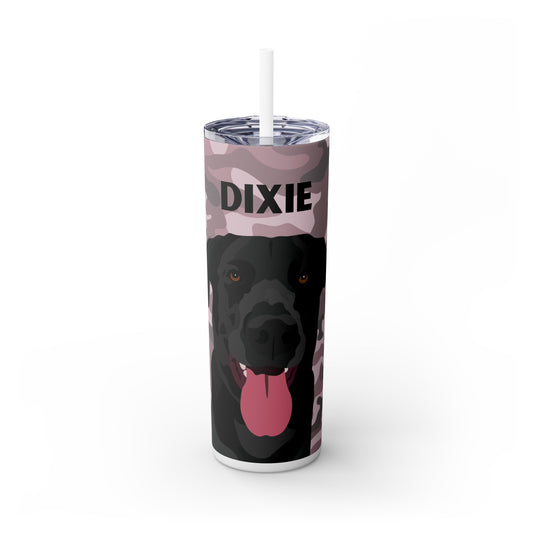 One Pet | Pink Camouflage | Skinny Tumbler with Straw, 20oz with Personalized Name