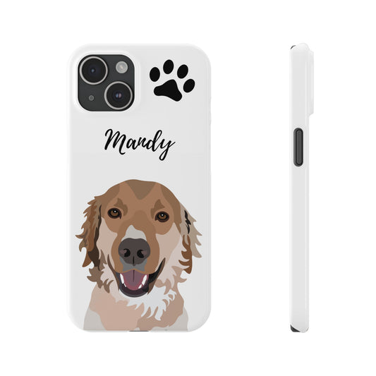 One Pet Portrait on a Slim iPhone Case | White Background | Custom Hand-Drawn Pet Portrait in Cartoon-Realism Style