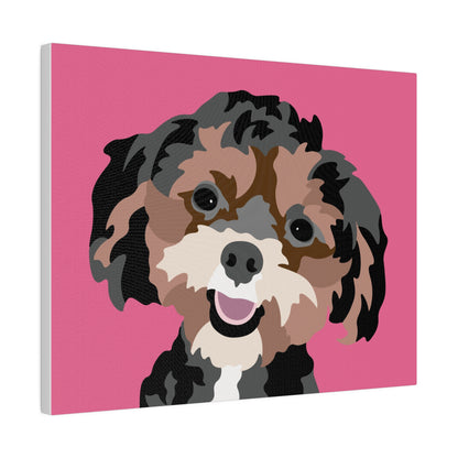 One Pet Portrait on Canvas | Hot Pink Background | Custom Hand-Drawn Pet Portrait in Cartoon-Realism Style