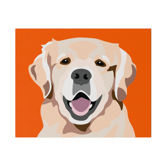 One Pet Portrait on Canvas | Orange Background | Custom Hand-Drawn Pet Portrait in Cartoon-Realism Style