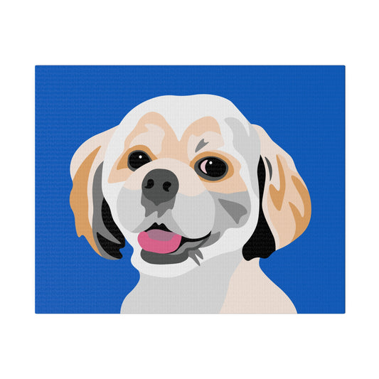 One Pet Portrait on Canvas | Royal Blue Background | Custom Hand-Drawn Pet Portrait in Cartoon-Realism Style