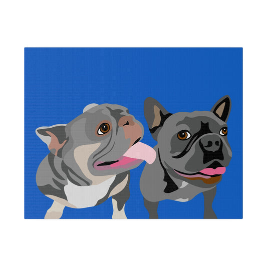 Two Pet Portrait on Canvas | Royal Blue Background | Custom Hand-Drawn Pet Portrait in Cartoon-Realism Style