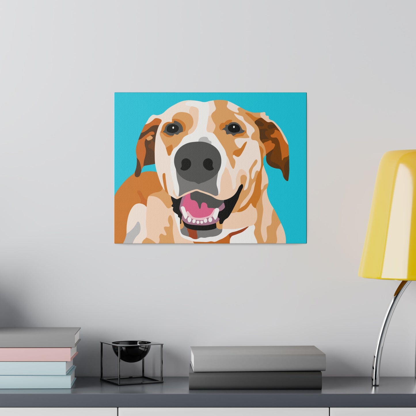 One Pet Portrait on Canvas | Caribbean Blue Background | Custom Hand-Drawn Pet Portrait in Cartoon-Realism Style