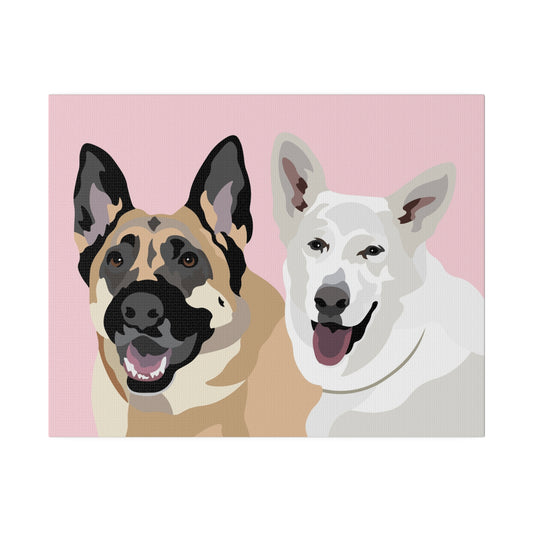 Two Pet Portrait on Canvas | Light Pink Background | Custom Hand-Drawn Pet Portrait in Cartoon-Realism Style