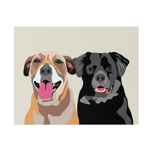 Two Pet Portrait on Canvas | Cream Background | Custom Hand-Drawn Pet Portrait in Cartoon-Realism Style