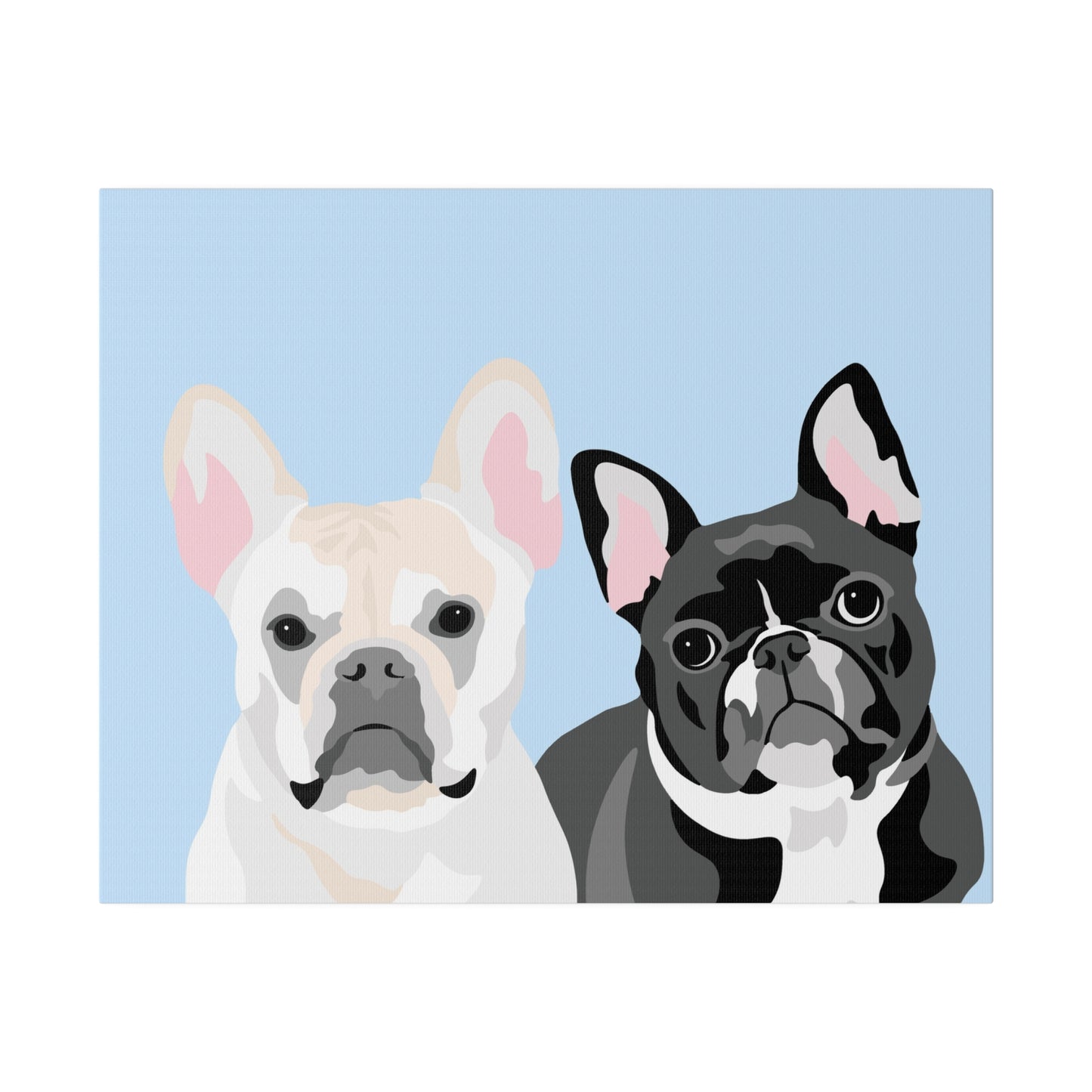 Two Pet Portrait on Canvas | Light Blue Background | Custom Hand-Drawn Pet Portrait in Cartoon-Realism Style