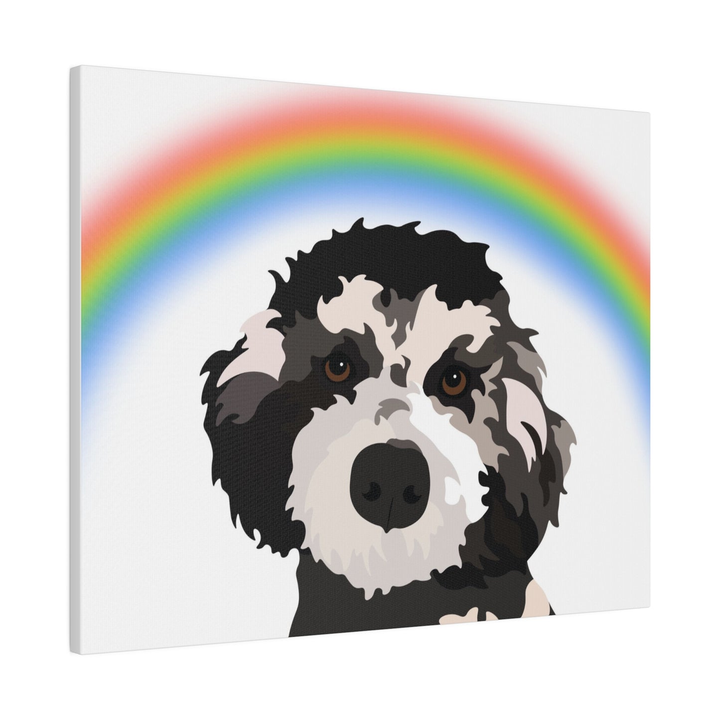 One Pet Portrait on Canvas | Rainbow Bridge Background | Custom Hand-Drawn Pet Portrait in Cartoon-Realism Style