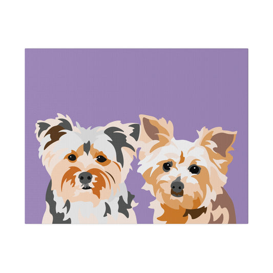 Two Pet Portrait on Canvas | Lavender Purple Background | Custom Hand-Drawn Pet Portrait in Cartoon-Realism Style