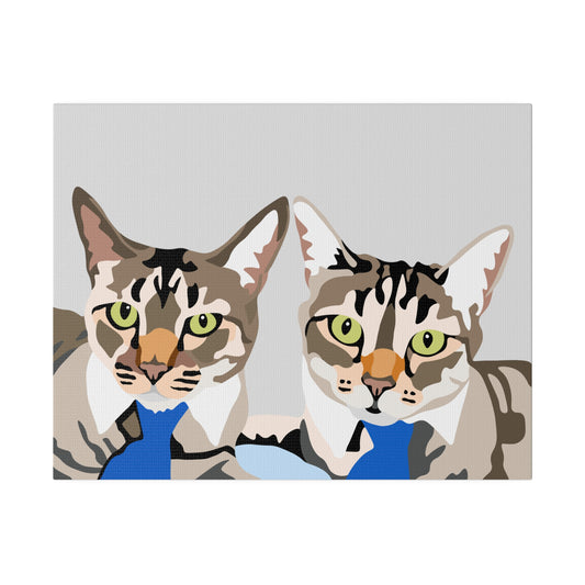 Two Pet Portrait on Canvas | Light Grey Background | Custom Hand-Drawn Pet Portrait in Cartoon-Realism Style