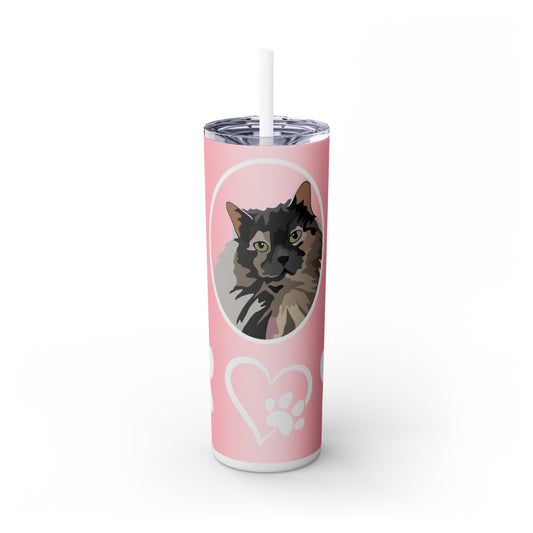 One Pet | Pink Paw Print Hearts | Skinny Tumbler with Straw, 20oz