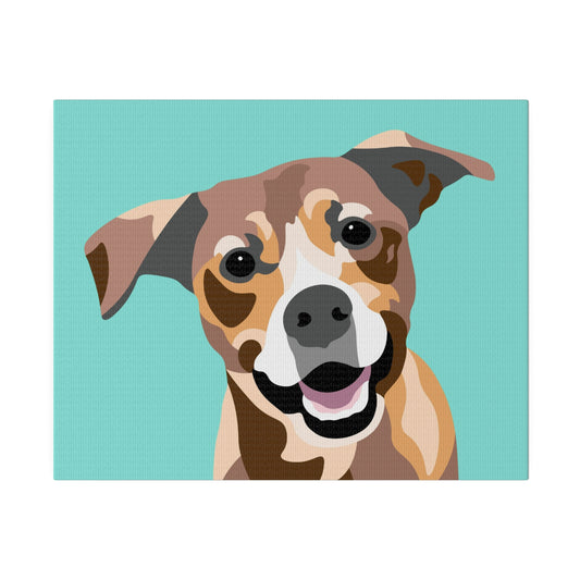 One Pet Portrait on Canvas | Teal Background | Custom Hand-Drawn Pet Portrait in Cartoon-Realism Style
