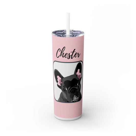 One Pet | Light Pink with White Paw Prints | Skinny Tumbler with Straw, 20oz