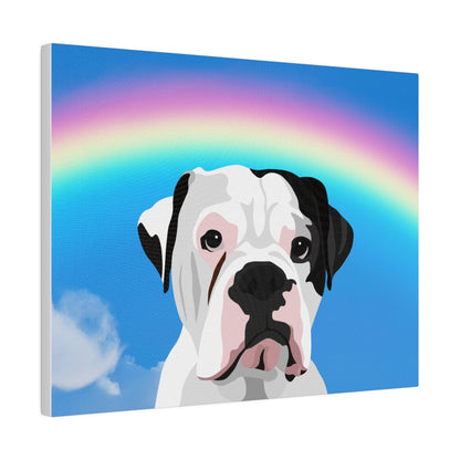 One Pet Portrait on Canvas | Rainbow Sky Background | Custom Hand-Drawn Pet Portrait in Cartoon-Realism Style