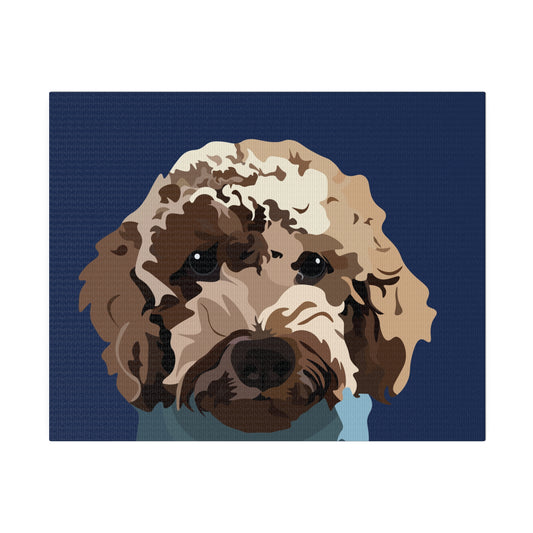 One Pet Portrait on Canvas | Navy Blue Background | Custom Hand-Drawn Pet Portrait in Cartoon-Realism Style