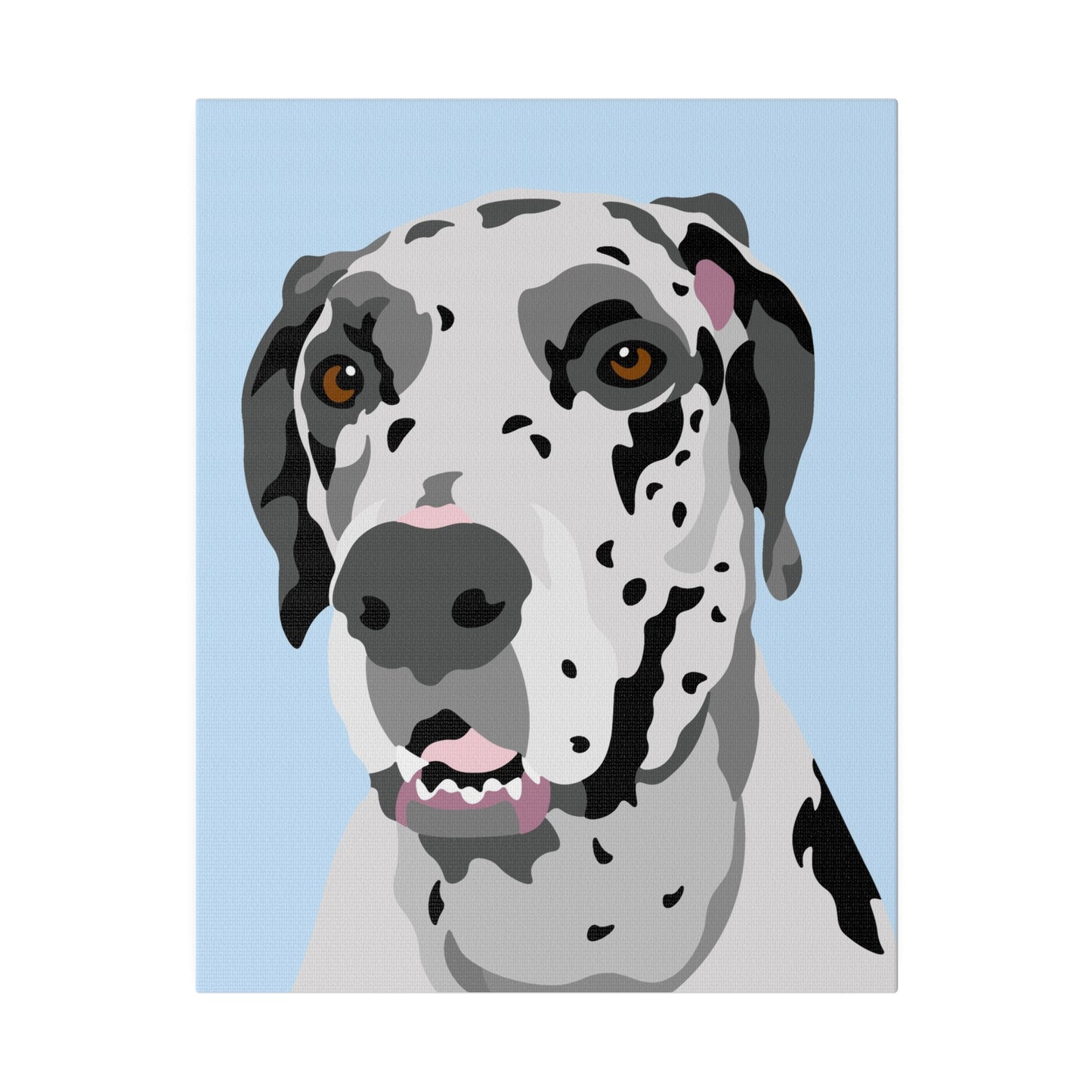 One Pet Portrait on Canvas | Light Blue Background | Custom Hand-Drawn Pet Portrait in Cartoon-Realism Style