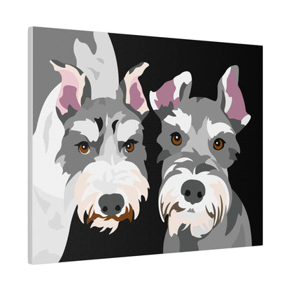 Two Pet Portrait on Canvas | Black Background | Custom Hand-Drawn Pet Portrait in Cartoon-Realism Style