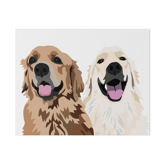 Two Pet Portrait on Canvas | White Background | Custom Hand-Drawn Pet Portrait in Cartoon-Realism Style