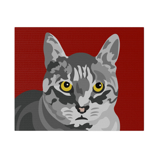 One Pet Portrait on Canvas | Brick Red Background | Custom Hand-Drawn Pet Portrait in Cartoon-Realism Style