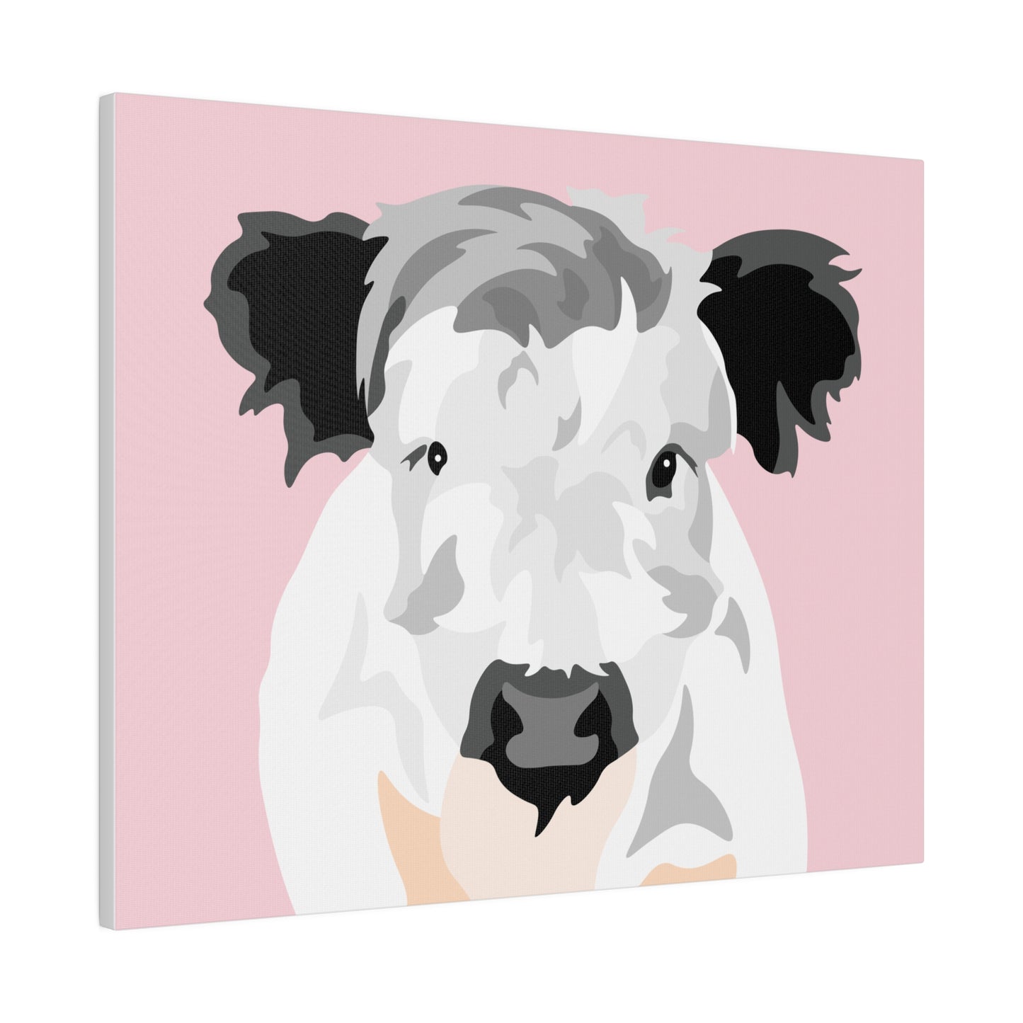 One Pet Portrait on Canvas | Light Pink Background | Custom Hand-Drawn Pet Portrait in Cartoon-Realism Style