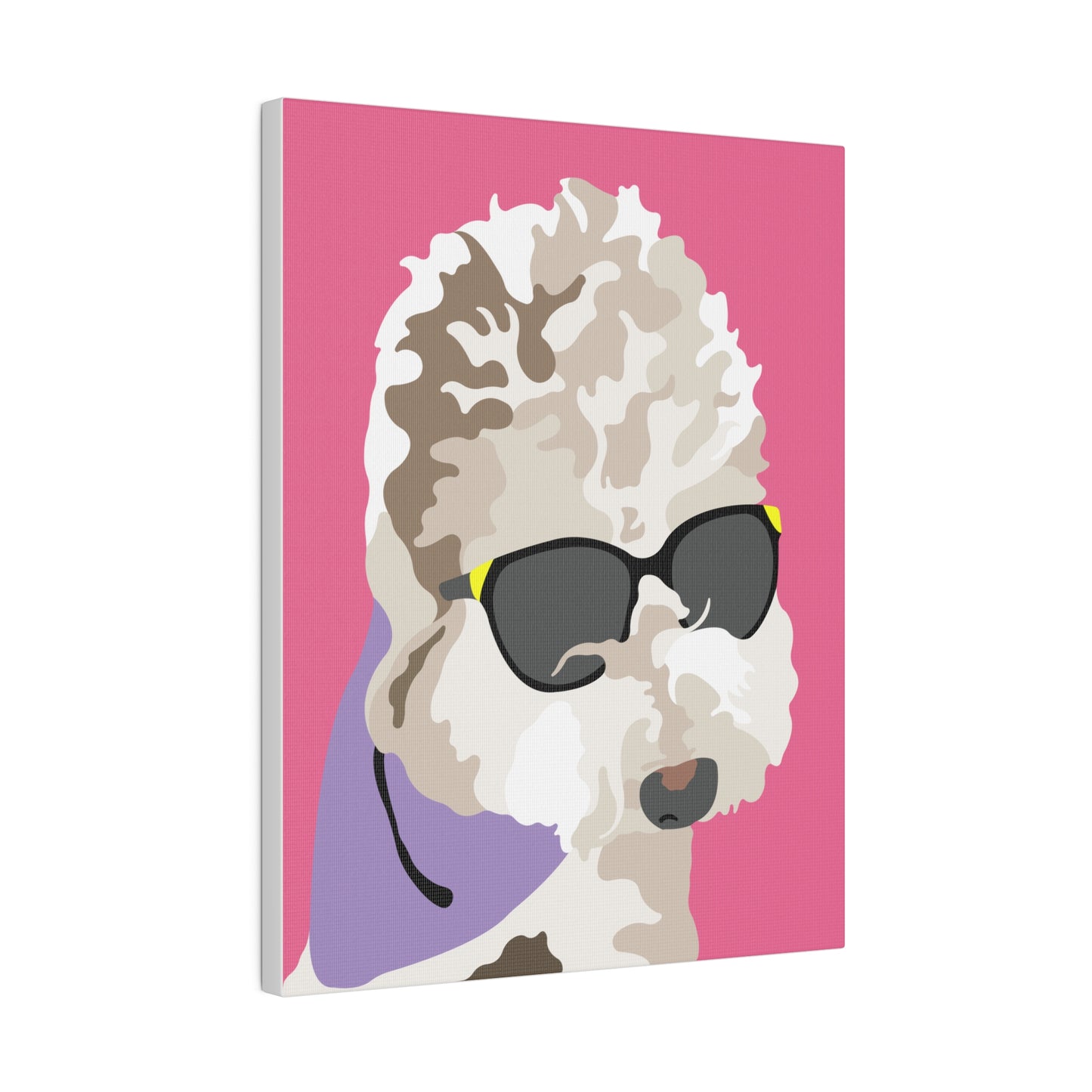 One Pet Portrait on Canvas | Hot Pink Background | Custom Hand-Drawn Pet Portrait in Cartoon-Realism Style