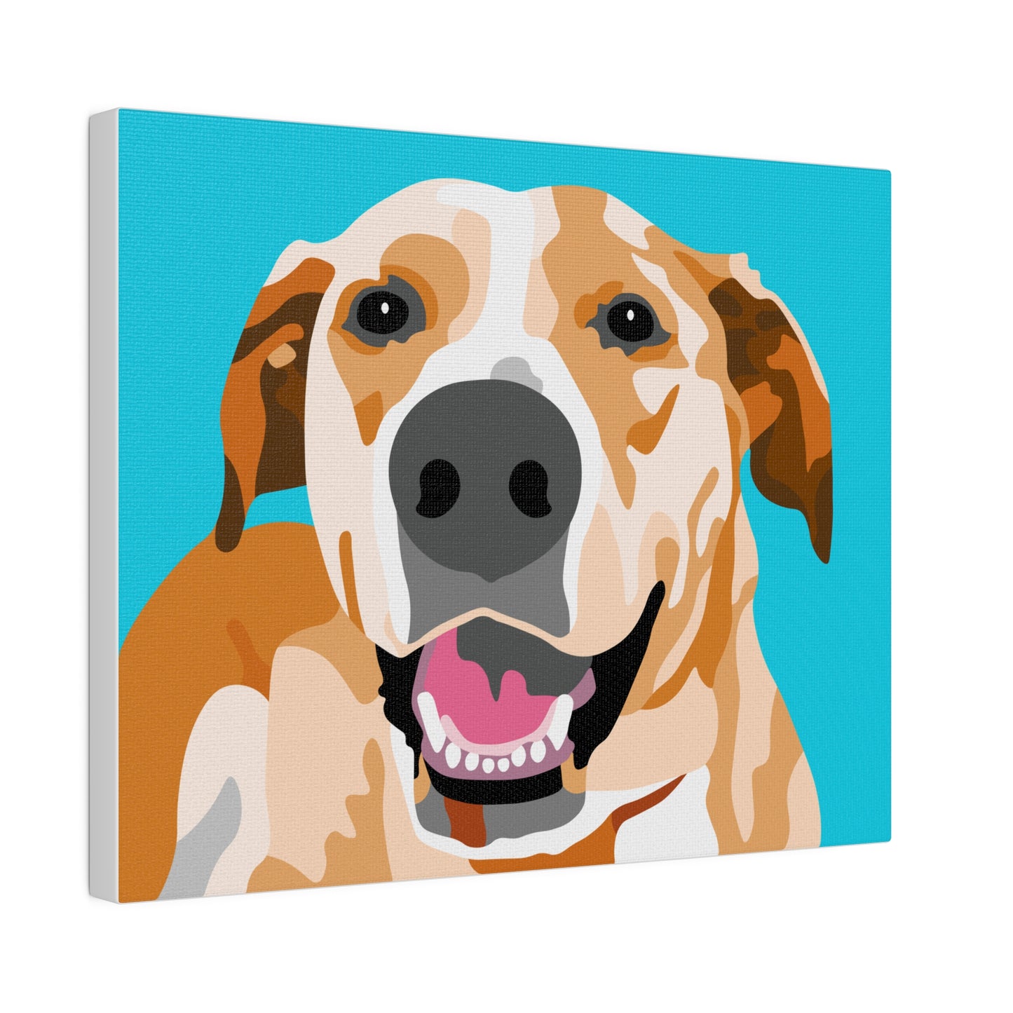 One Pet Portrait on Canvas | Caribbean Blue Background | Custom Hand-Drawn Pet Portrait in Cartoon-Realism Style