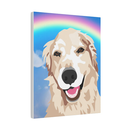 One Pet Portrait on Canvas | Rainbow Sky Background | Custom Hand-Drawn Pet Portrait in Cartoon-Realism Style